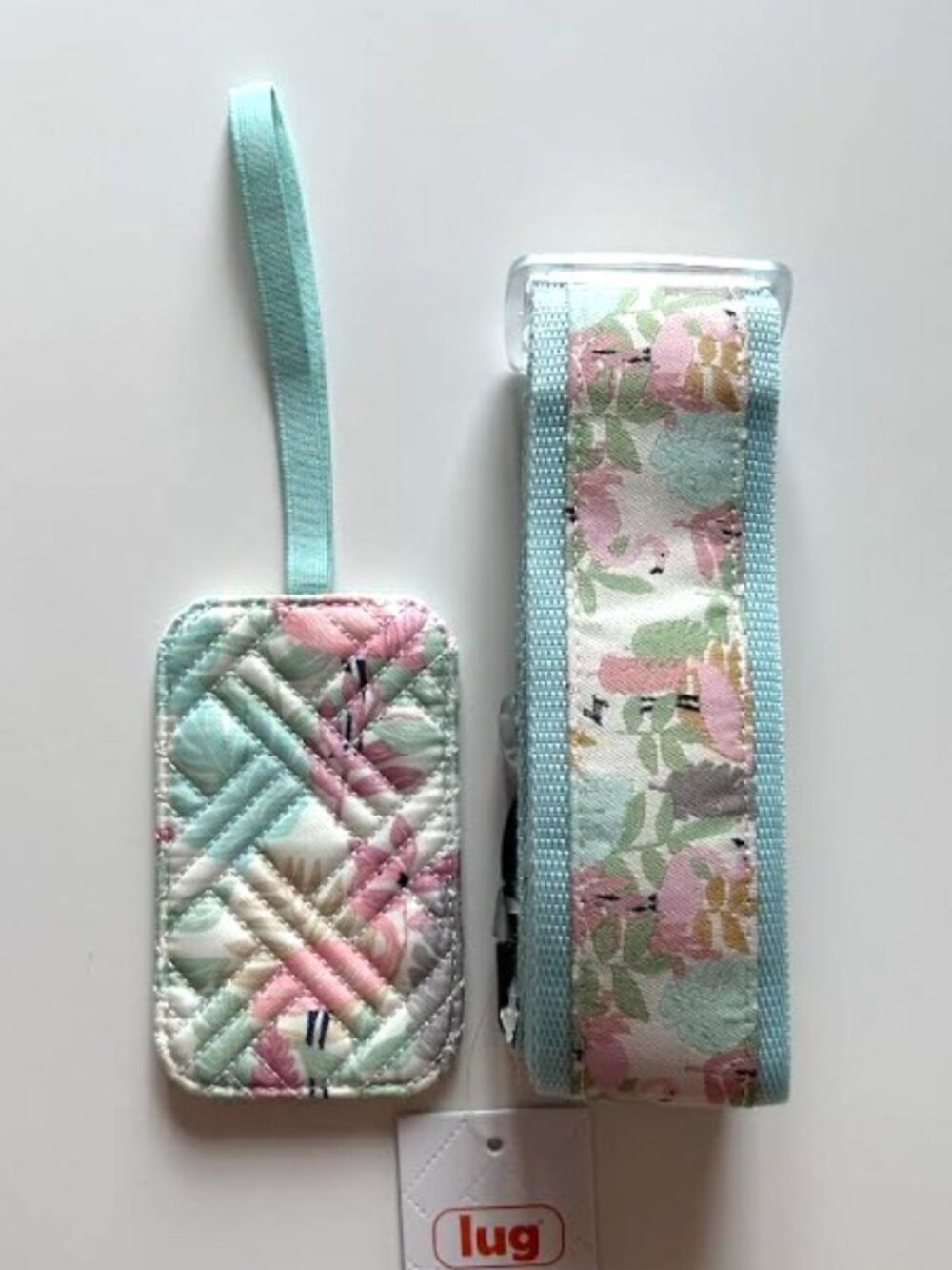 Lug Baggage Claim Strap & Luggage Tag Set Flamingo Foliage Pastel Print